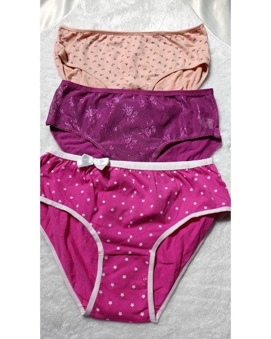 Tutku 3'lü Kadın Desenli Slip – Tek Beden Pamuklu Külot Seti